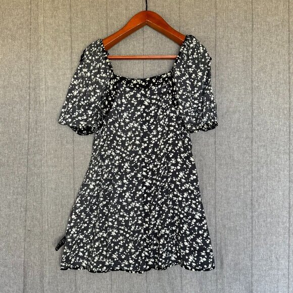 & Other Stories Black Ditzy Daisy Floral Square Neck Puff Sleeve Mini Dress - Picture 10 of 17